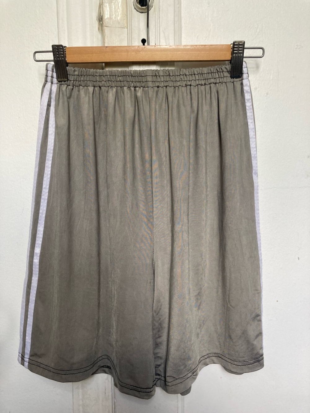 Gray Elastic-Waist Three Stripe Athletic Shorts